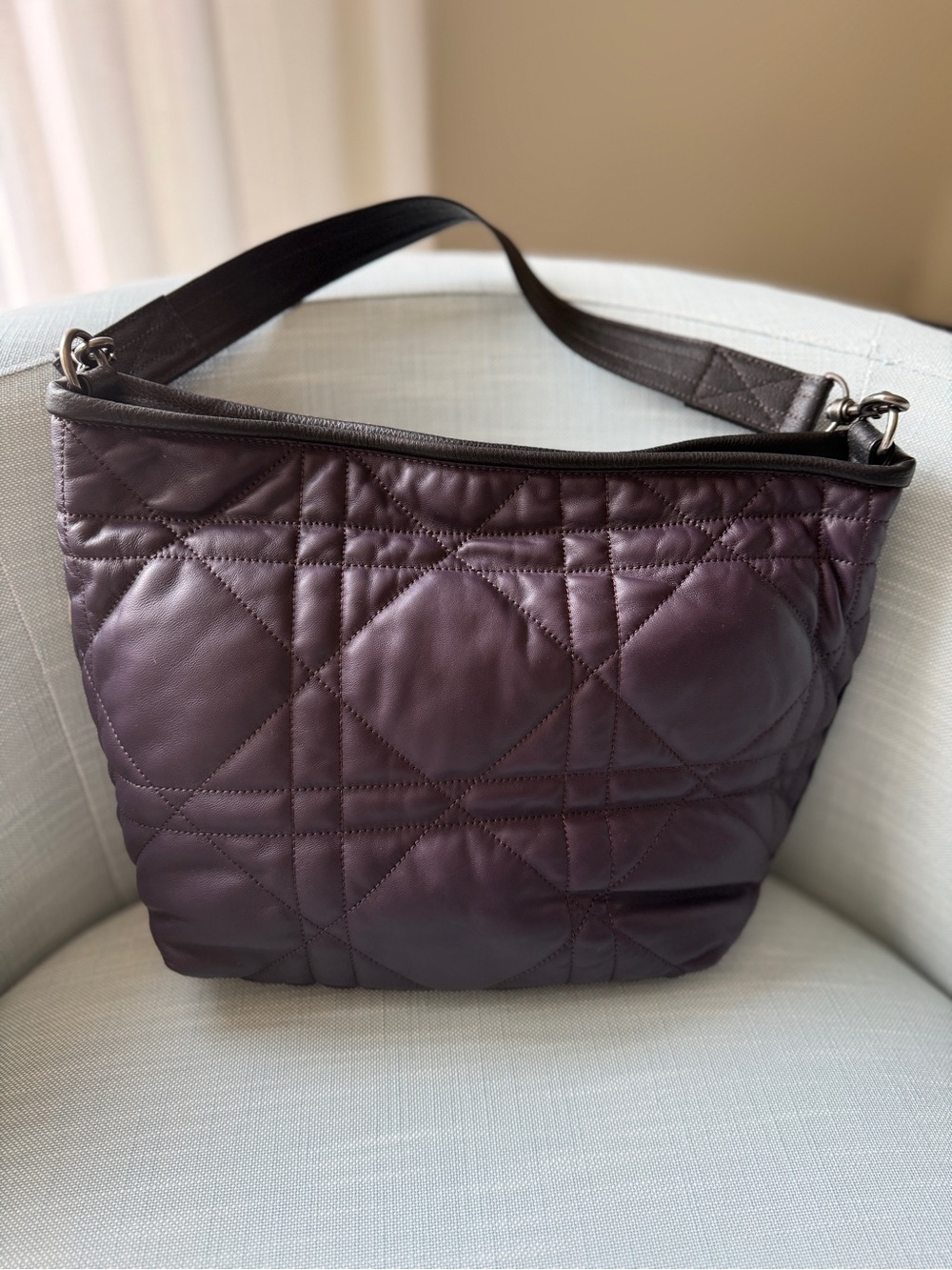 Rough & Tumble Large E+W Boho in purple Quilted Pashi w/ gray interior